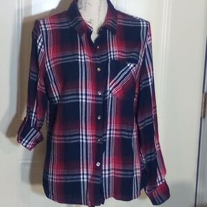 Rustic Outfitters Blouse Junior Girl's Size 1X Button Up Blue & Red